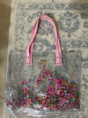 Packed Party Clear Confetti Tote with Pink Handles